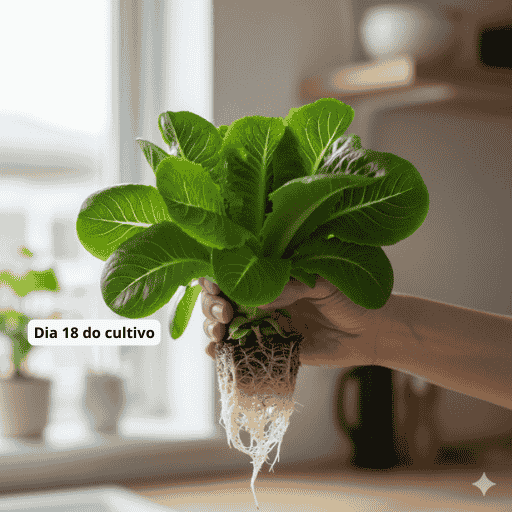 Depois — alface hidropônica fresca cultivada em casa